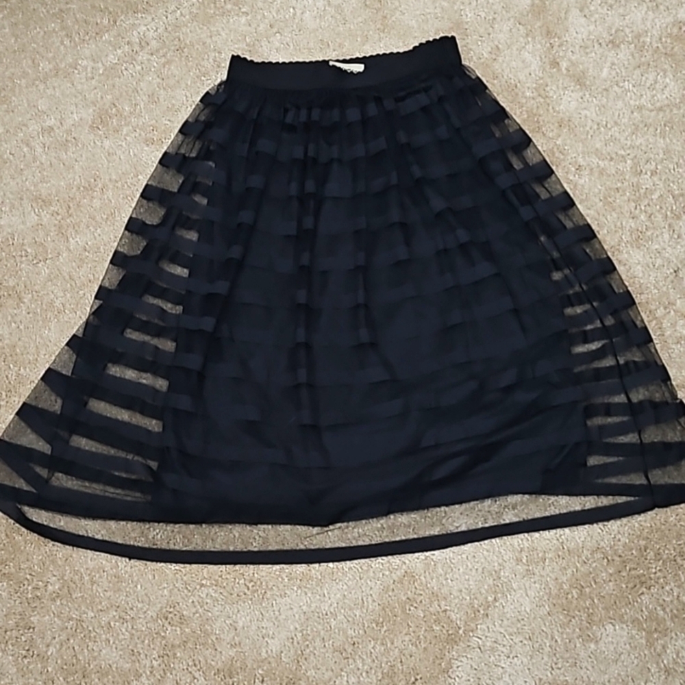 Black Striped Below the Knee Length Skirt, Size PS